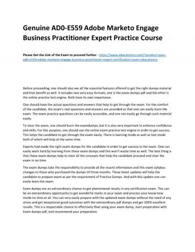 Genuine AD0-E559 Adobe Marketo Engage Business Practitioner Expert Practice Course