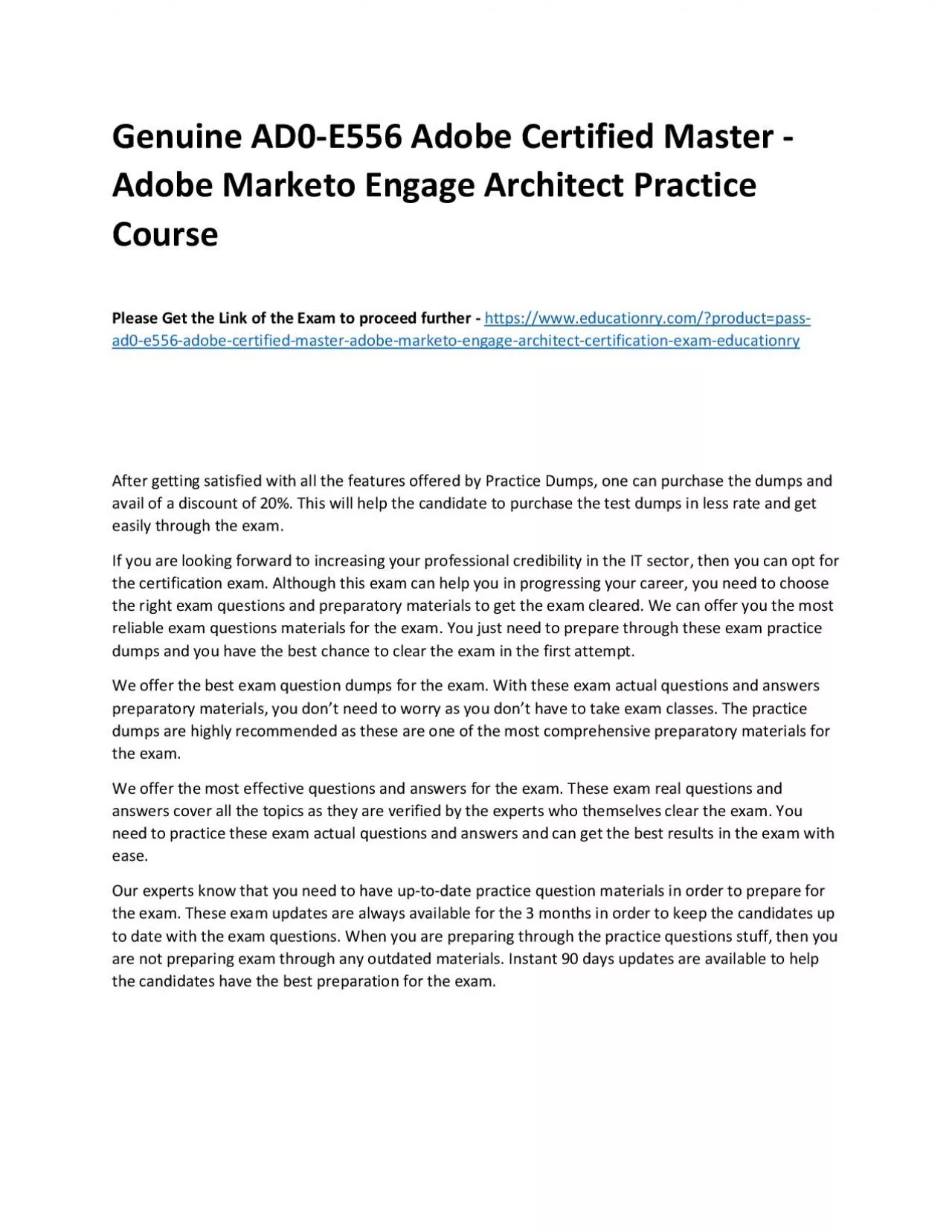 Genuine AD0-E556 Adobe Certified Master - Adobe Marketo Engage Architect Practice Course