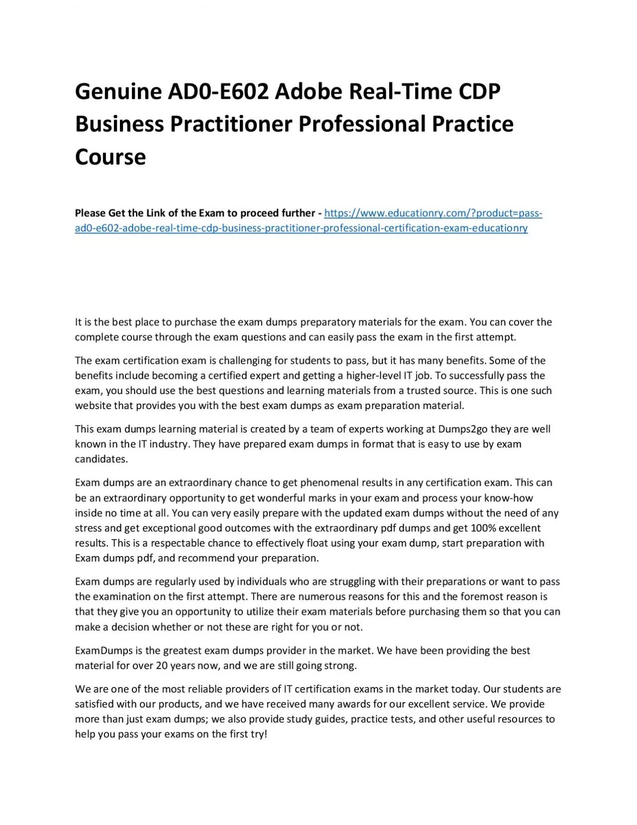 Genuine AD0-E602 Adobe Real-Time CDP Business Practitioner Professional Practice Course