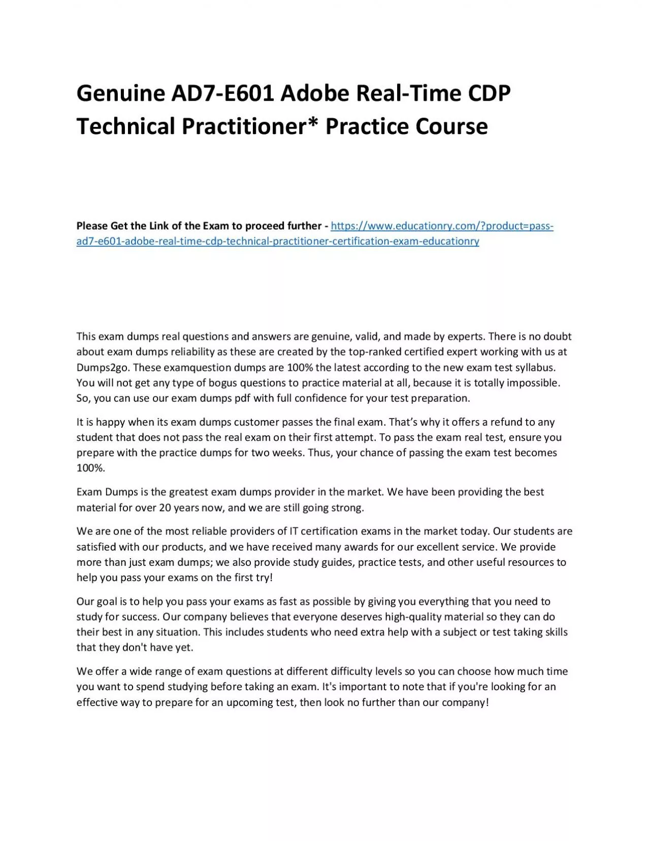 PDF-Genuine AD7-E601 Adobe Real-Time CDP Technical Practitioner* Practice Course