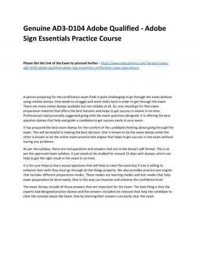 Genuine AD3-D104 Adobe Qualified - Adobe Sign Essentials Practice Course