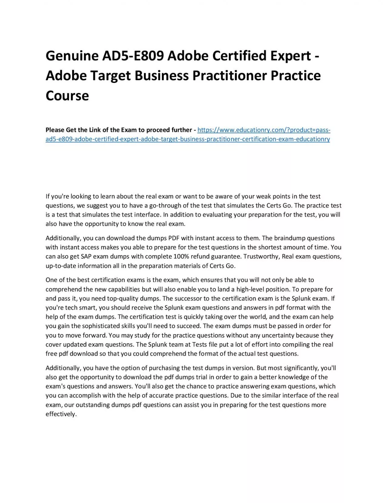 PDF-Genuine AD5-E809 Adobe Certified Expert - Adobe Target Business Practitioner Practice