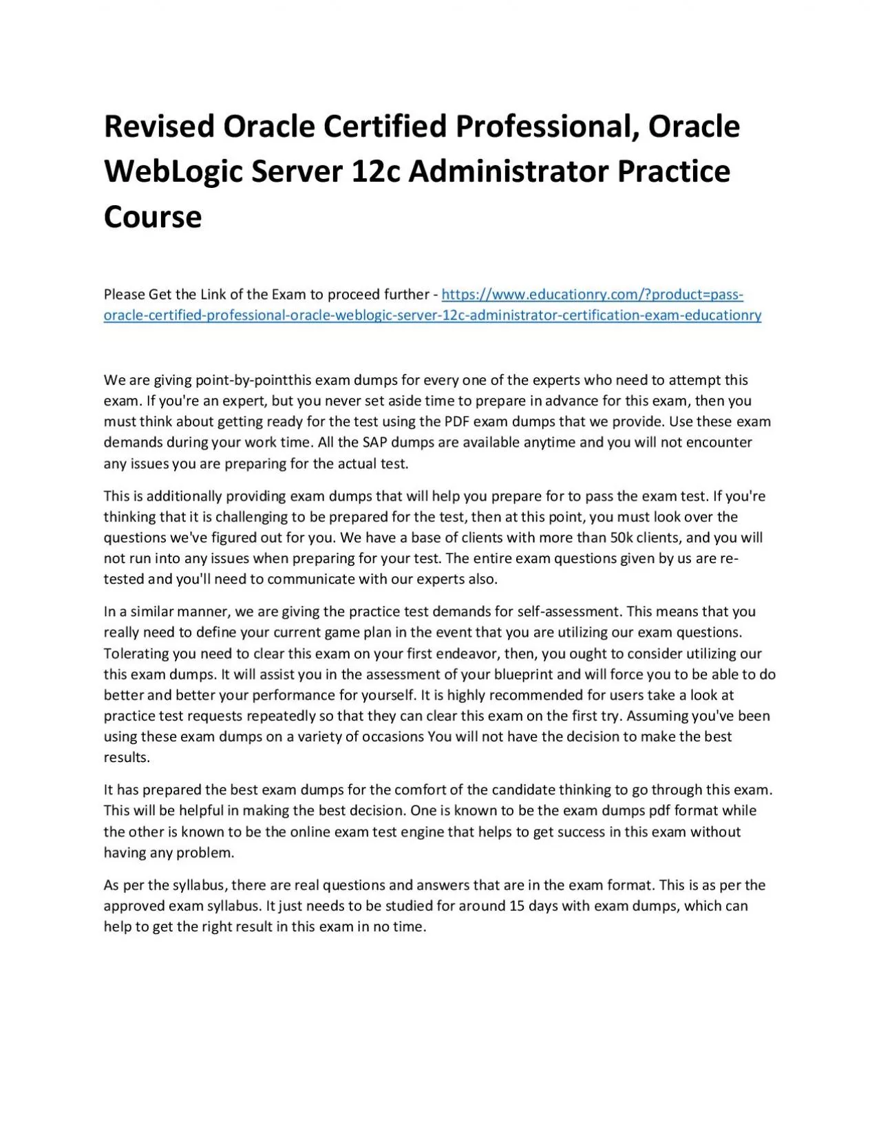 PDF-Oracle Certified Professional, Oracle WebLogic Server 12c Administrator