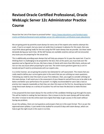 Oracle Certified Professional, Oracle WebLogic Server 12c Administrator