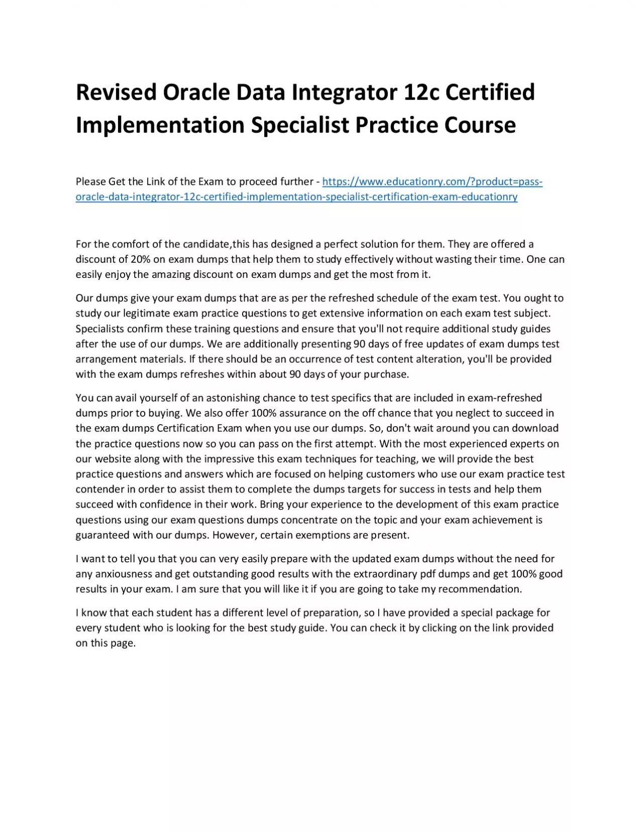 PDF-Oracle Data Integrator 12c Certified Implementation Specialist