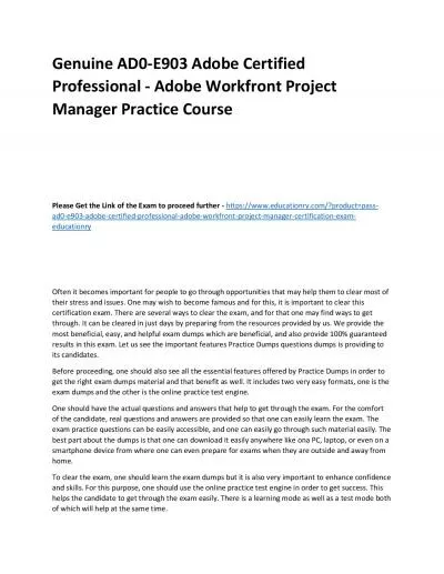Genuine AD0-E903 Adobe Certified Professional - Adobe Workfront Project Manager Practice Course
