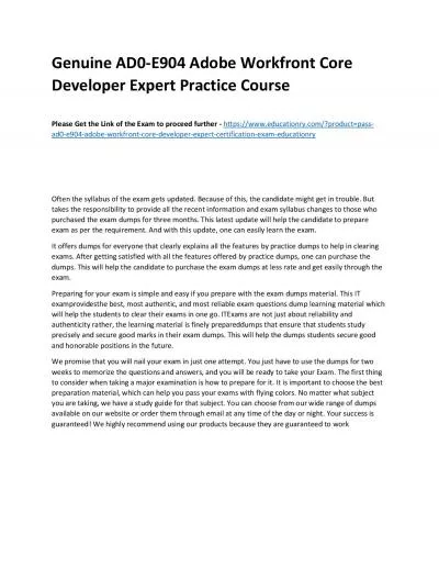 Genuine AD0-E904 Adobe Workfront Core Developer Expert Practice Course