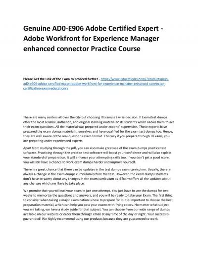 Genuine AD0-E906 Adobe Certified Expert - Adobe Workfront for Experience Manager enhanced connector Practice Course