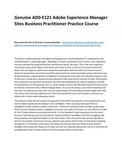 Genuine AD0-E121 Adobe Experience Manager Sites Business Practitioner Practice Course