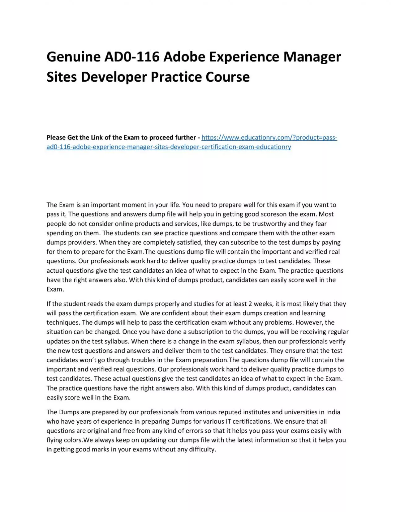 PDF-Genuine AD0-116 Adobe Experience Manager Sites Developer Practice Course