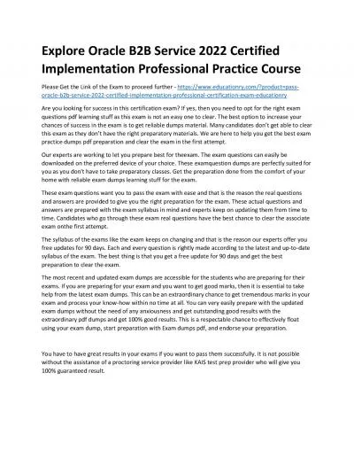 Explore Oracle B2B Service 2022 Certified Implementation Professional Practice Course