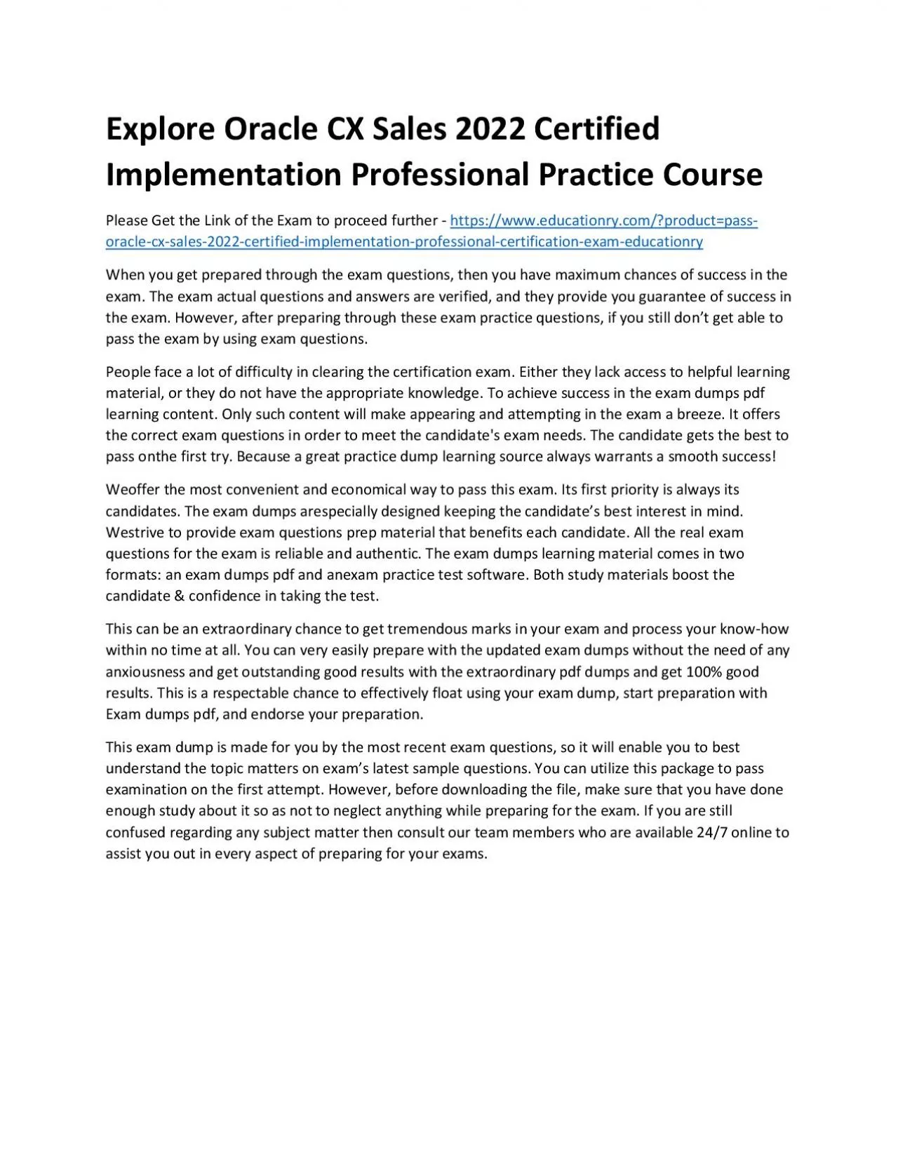 PDF-Explore Oracle CX Sales 2022 Certified Implementation Professional Practice Course