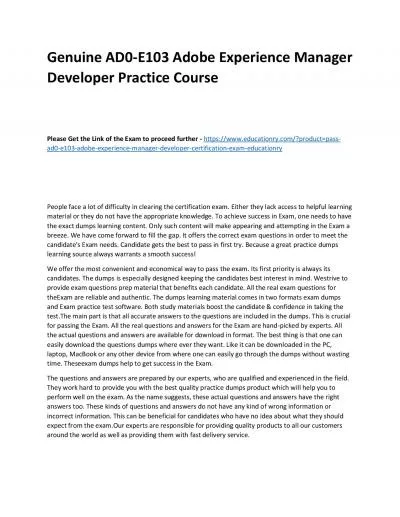 Genuine AD0-E103 Adobe Experience Manager Developer Practice Course