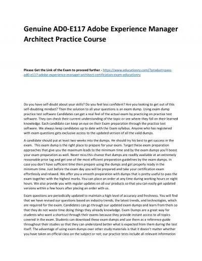 Genuine AD0-E117 Adobe Experience Manager Architect Practice Course