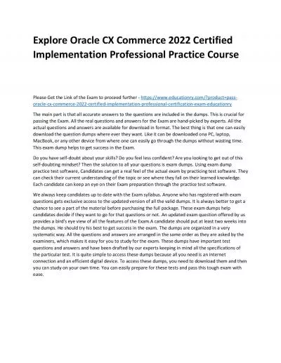 Explore Oracle CX Commerce 2022 Certified Implementation Professional Practice Course