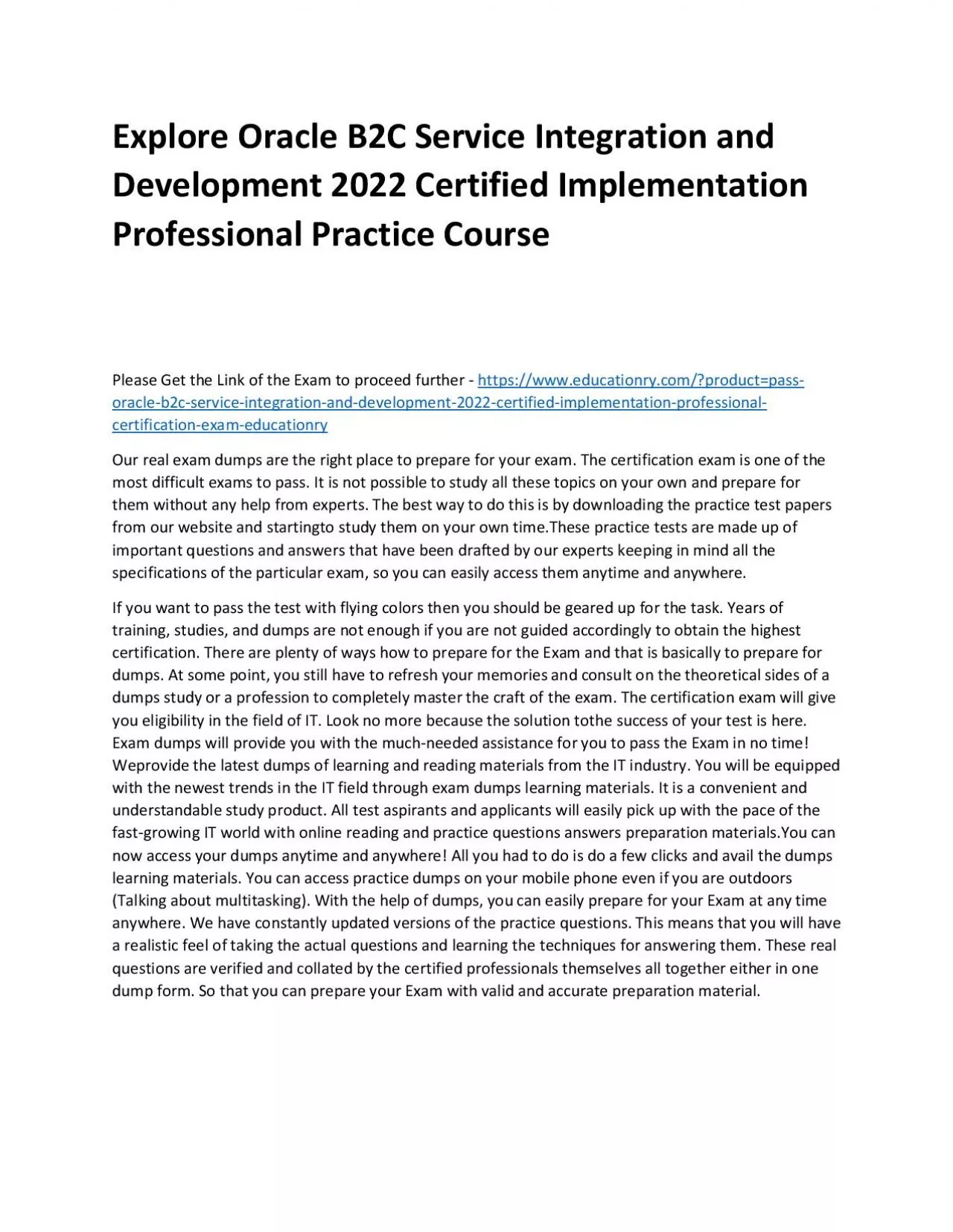 PDF-Explore Oracle B2C Service Integration and Development 2022 Certified Implementation Professional