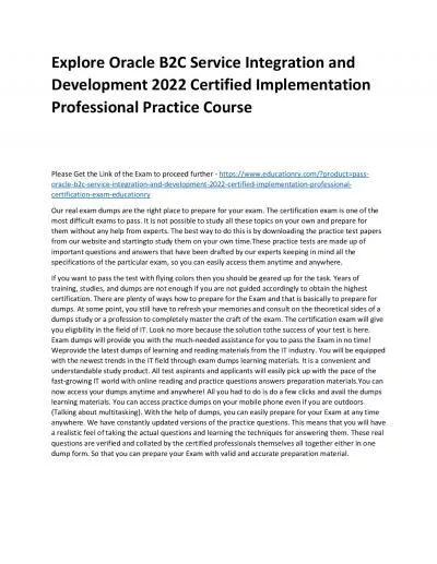 Explore Oracle B2C Service Integration and Development 2022 Certified Implementation Professional