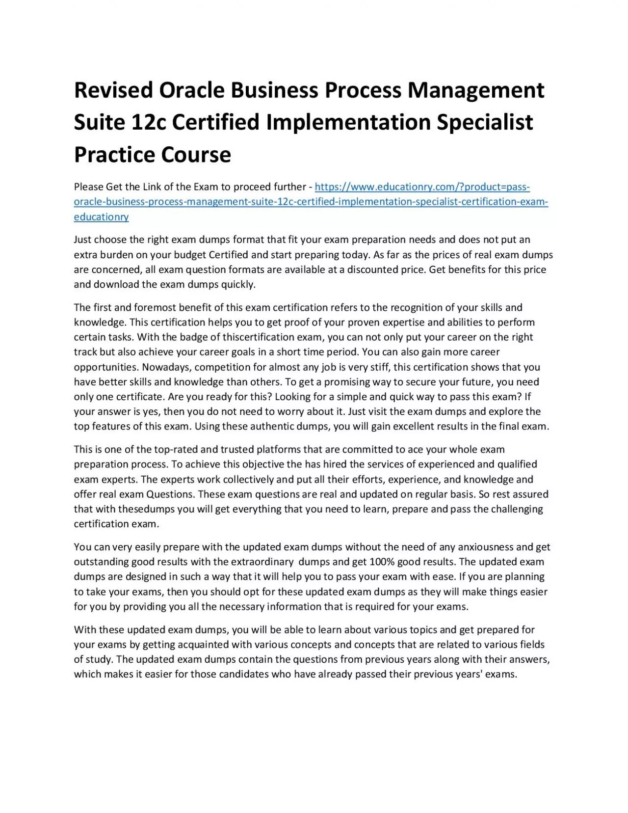 PDF-Oracle Business Process Management Suite 12c Certified Implementation Specialist