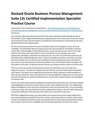 Oracle Business Process Management Suite 12c Certified Implementation Specialist