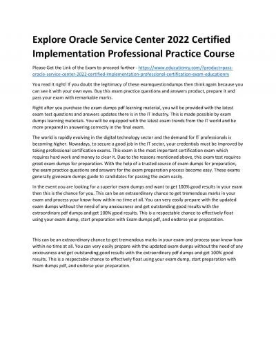 Explore Oracle Service Center 2022 Certified  Implementation Professional Practice Course