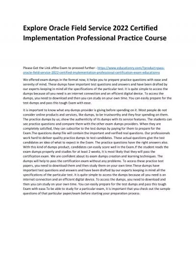 Explore Oracle Field Service 2022 Certified Implementation Professional Practice Course