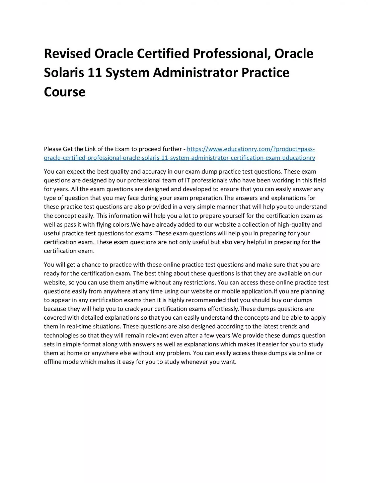 PDF-Oracle Certified Professional, Oracle Solaris 11 System Administrator