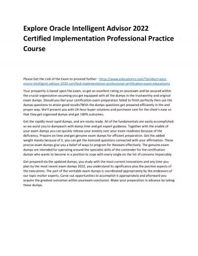 Explore Oracle Intelligent Advisor 2022 Certified Implementation Professional Practice