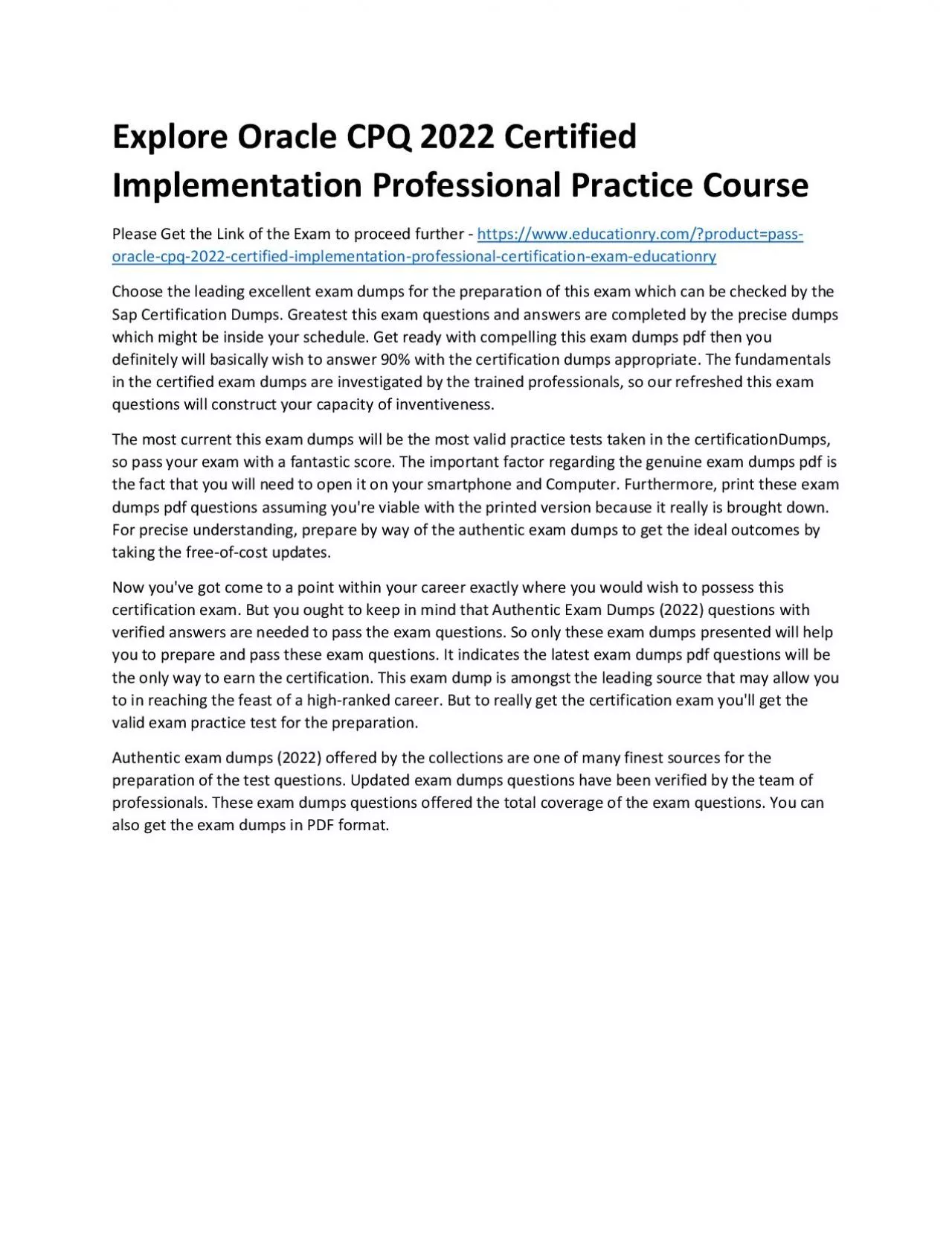 PDF-Explore Oracle CPQ 2022 Certified Implementation Professional Practice Course