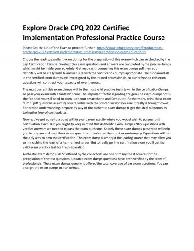 Explore Oracle CPQ 2022 Certified Implementation Professional Practice Course