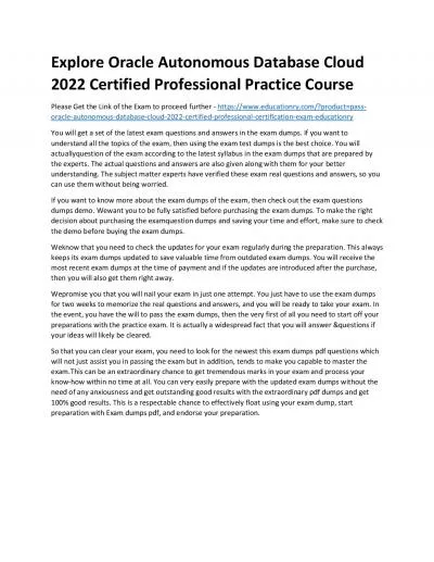 Explore Oracle Autonomous Database Cloud 2022 Certified Professional Practice Course