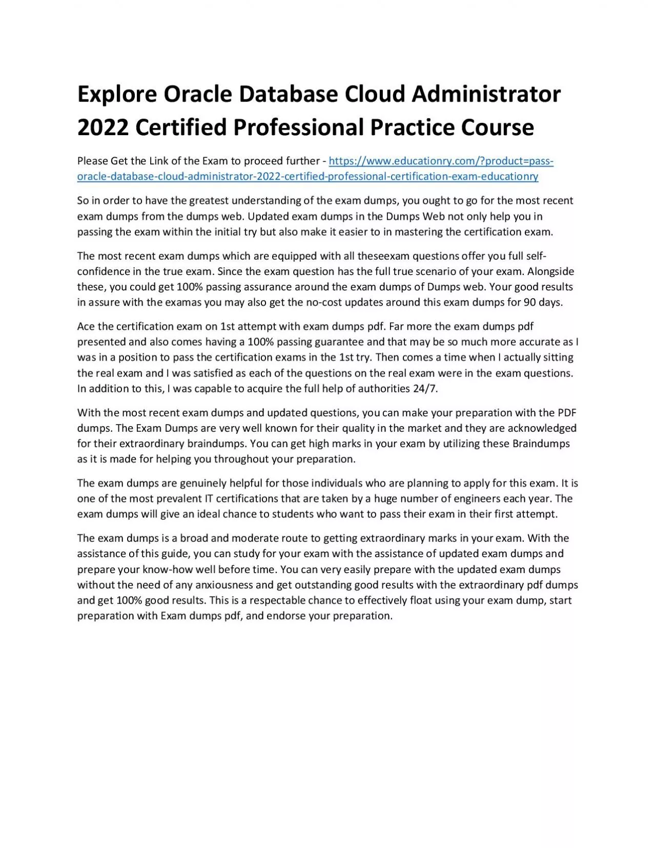 PDF-Explore Oracle Database Cloud Administrator 2022 Certified Professional Practice Course