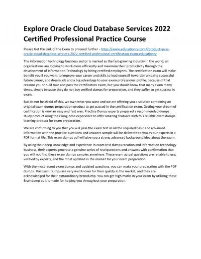 Explore Oracle Cloud Database Services 2022 Certified Professional Practice Course