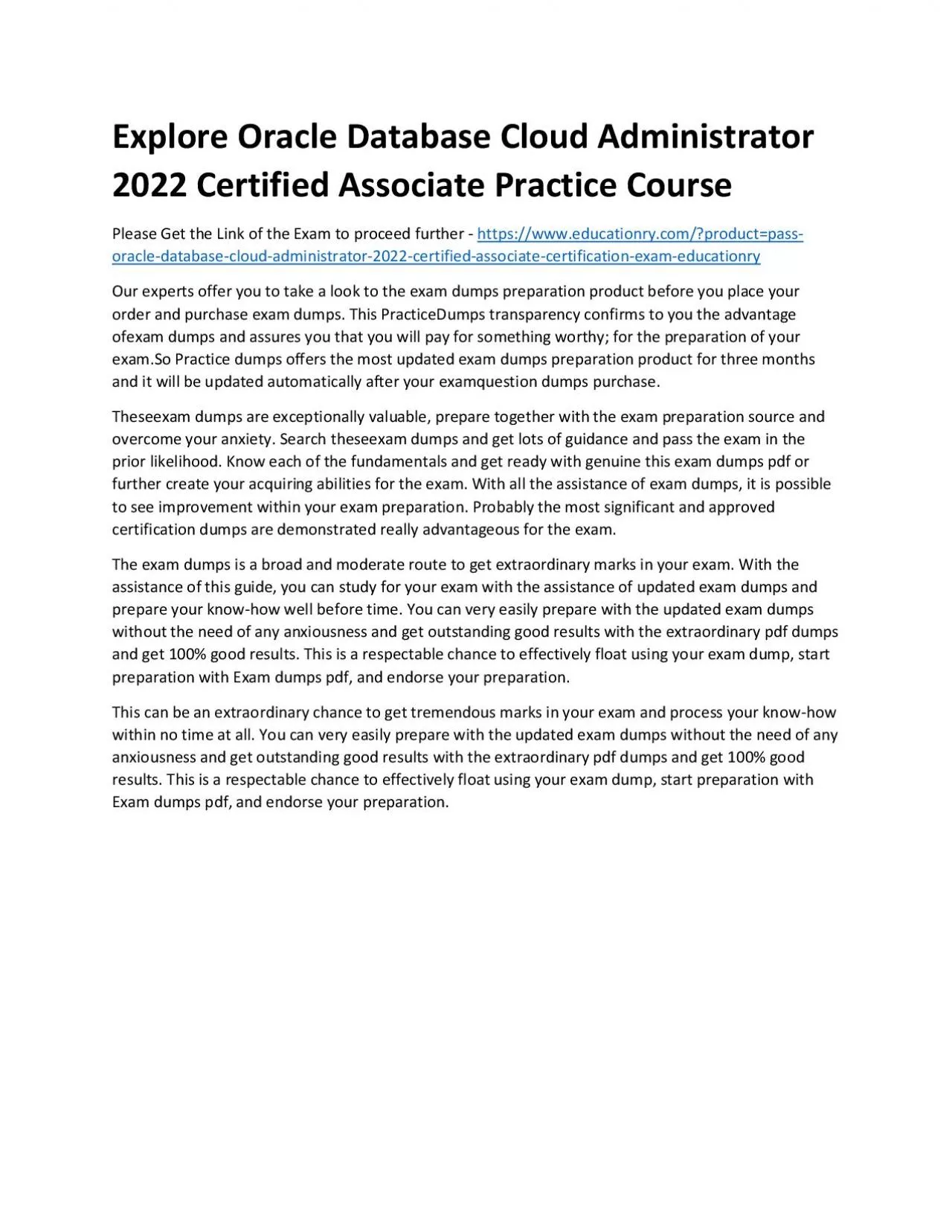 PDF-Explore Oracle Database Cloud Administrator 2022 Certified Associate Practice Course