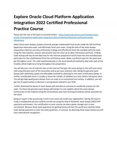 Explore Oracle Cloud Platform Application Integration 2022 Certified Professional Practice