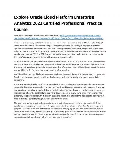 Explore Oracle Cloud Platform Enterprise Analytics 2022 Certified Professional Practice Course