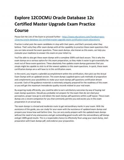 Explore 12COCMU Oracle Database 12c Certified Master Upgrade Exam Practice Course