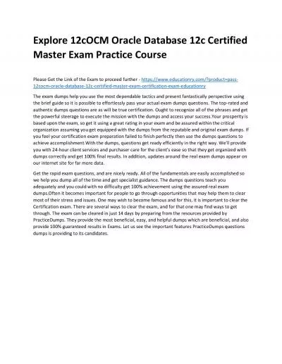 Explore 12cOCM Oracle Database 12c Certified Master Exam Practice Course