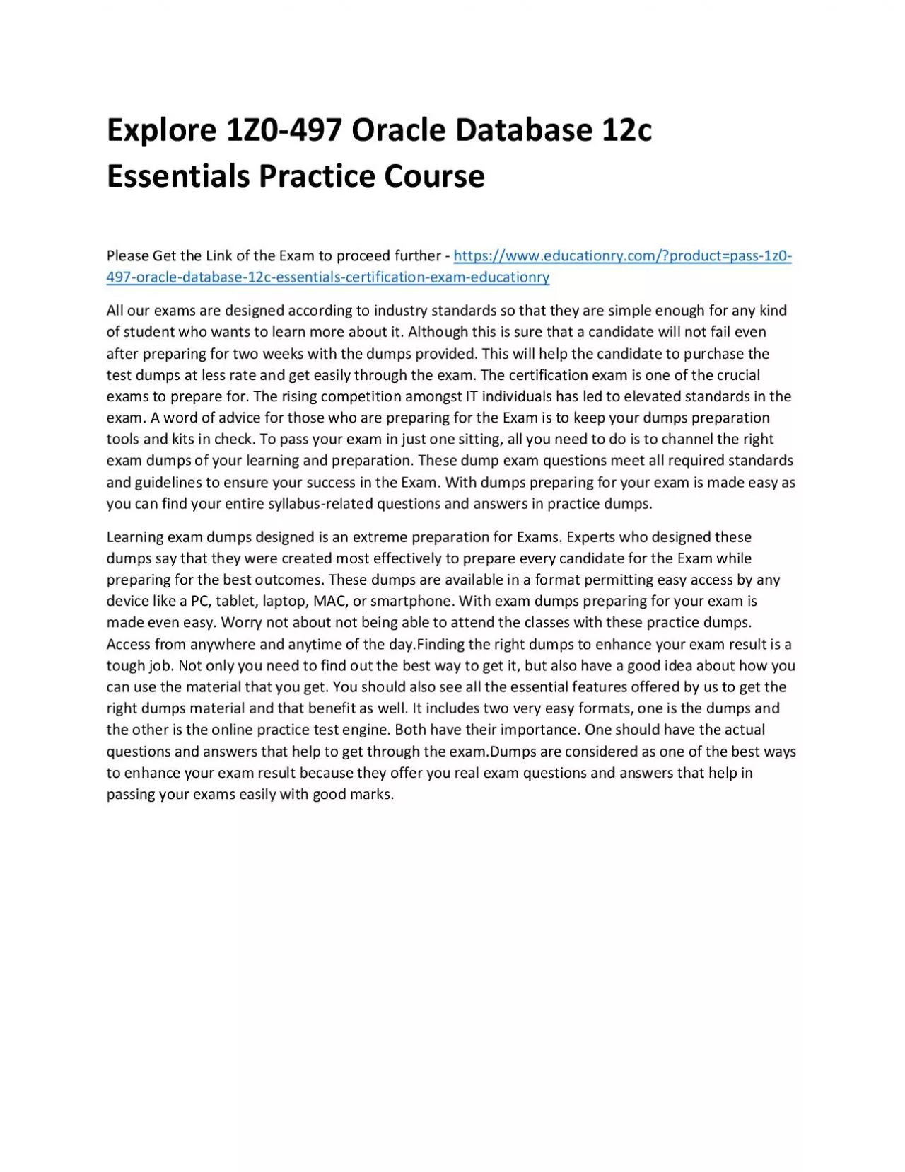 PDF-Explore 1Z0-497 Oracle Database 12c Essentials Practice Course