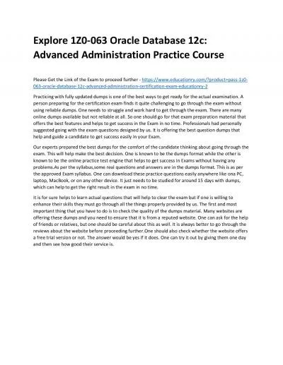 Explore 1Z0-063 Oracle Database 12c: Advanced Administration Practice Course