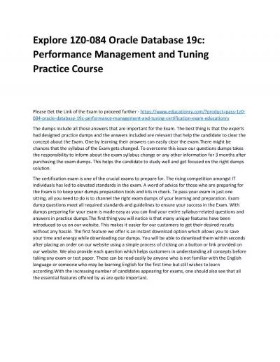 Explore 1Z0-084 Oracle Database 19c: Performance Management and Tuning Practice Course