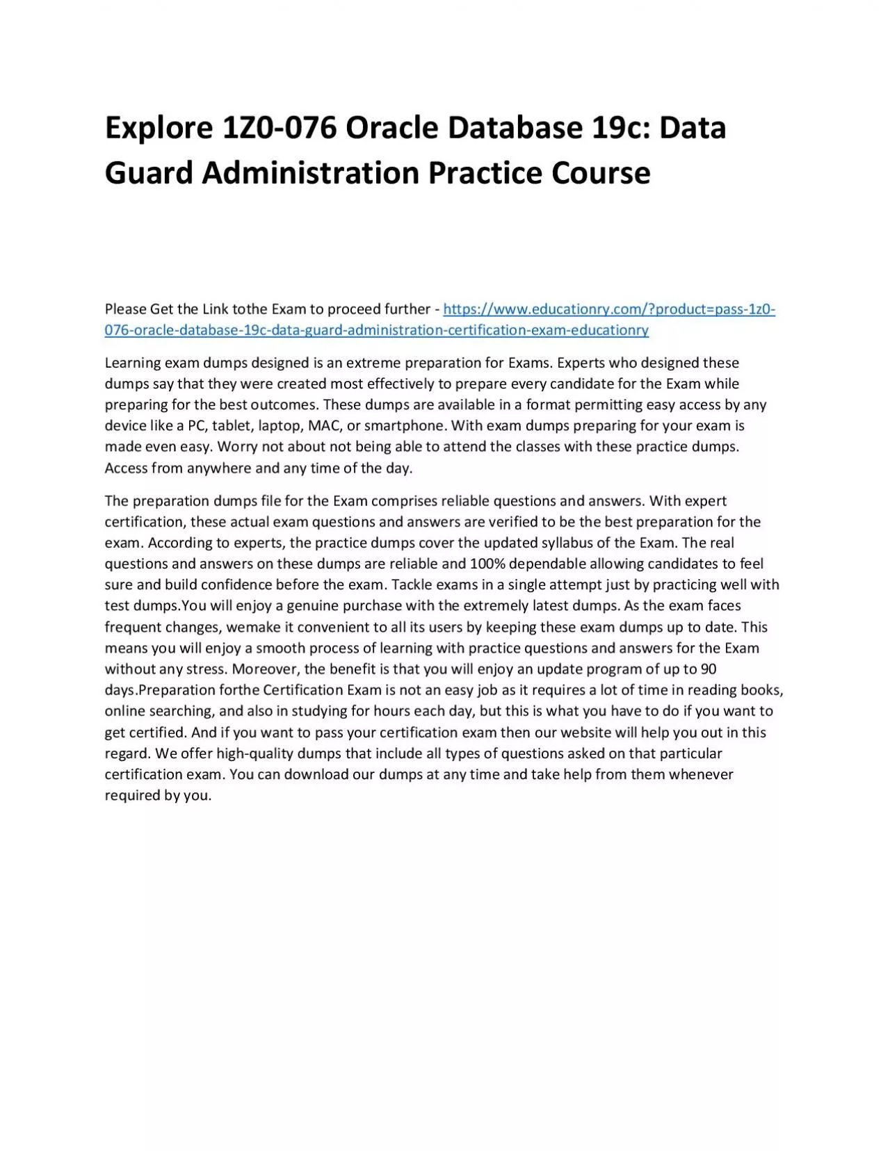 PDF-Explore 1Z0-076 Oracle Database 19c: Data Guard Administration Practice Course