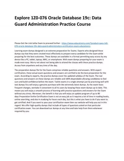 Explore 1Z0-076 Oracle Database 19c: Data Guard Administration Practice Course