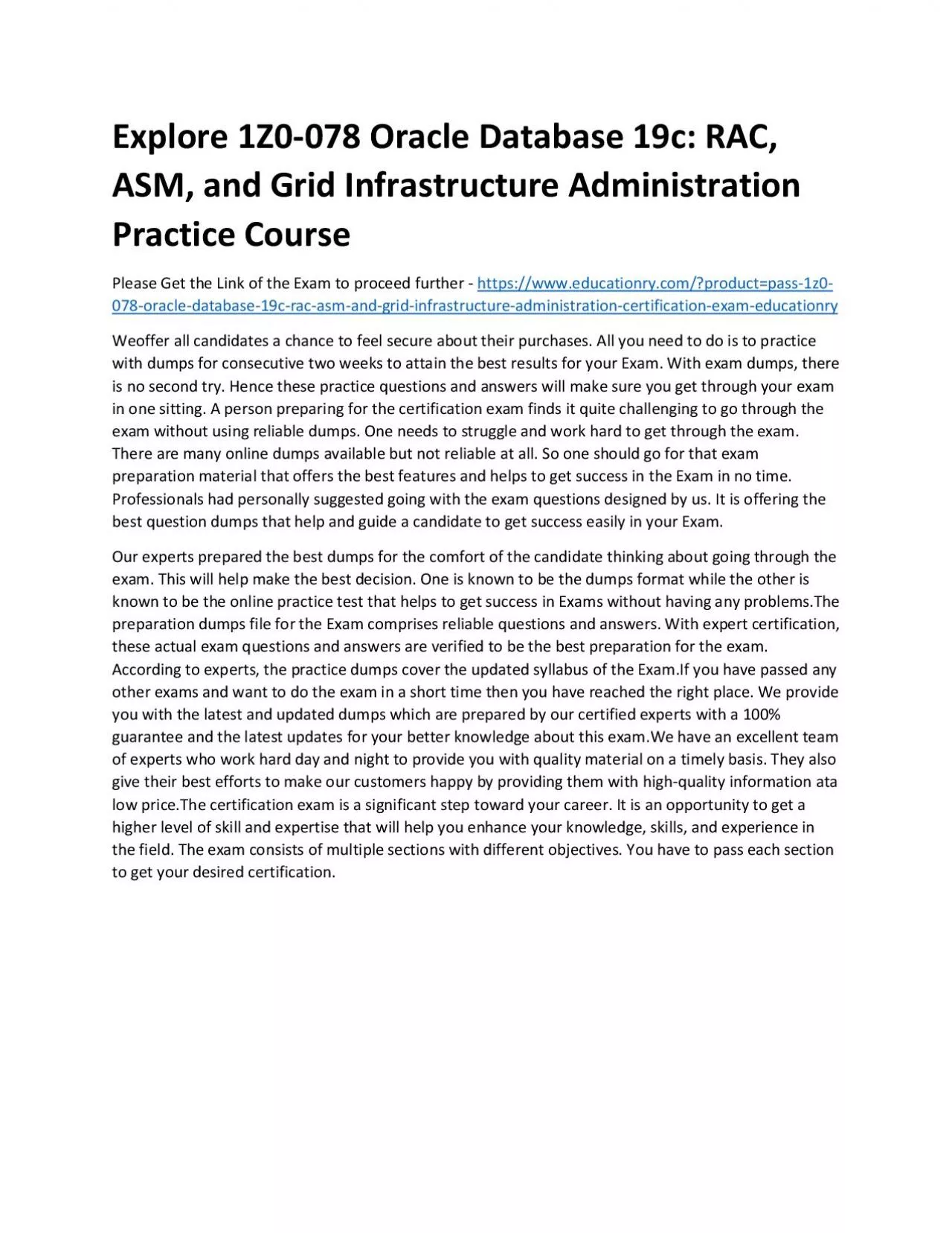 PDF-Explore 1Z0-078 Oracle Database 19c: RAC, ASM, and Grid Infrastructure Administration