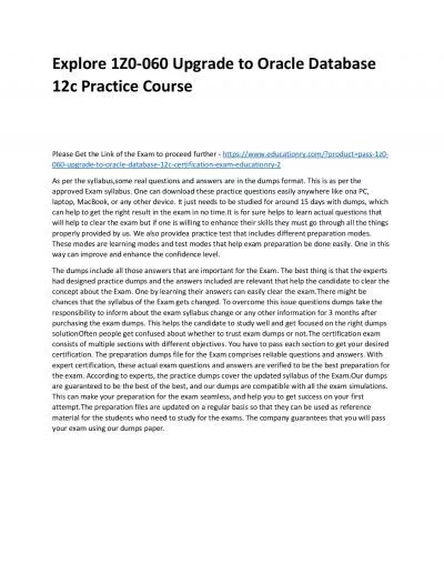 Explore 1Z0-060 Upgrade to Oracle Database 12c Practice Course