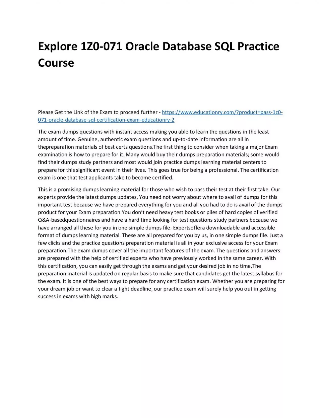 PDF-Explore 1Z0-071 Oracle Database SQL Practice Course