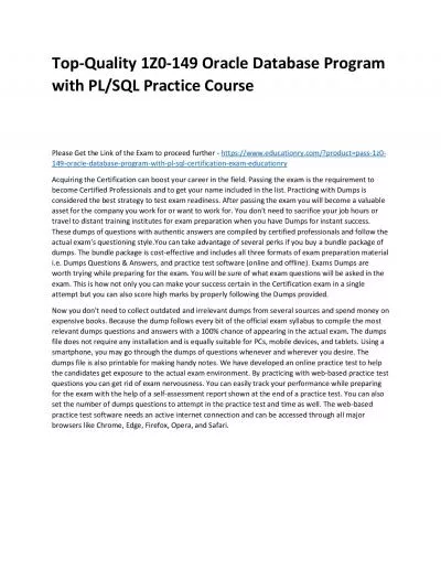 Top-Quality 1Z0-149 Oracle Database Program with PL/SQL Practice Course