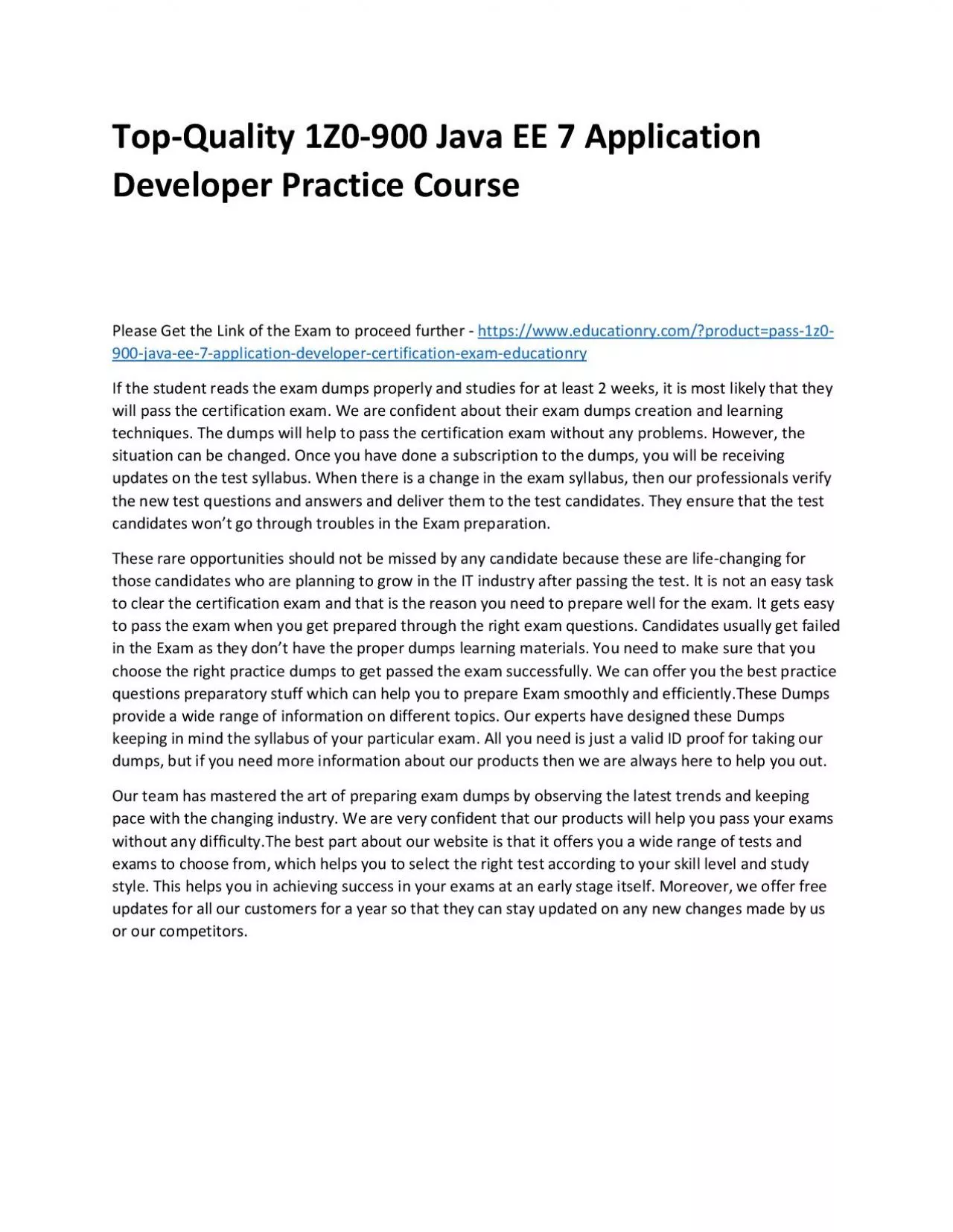 PDF-Top-Quality 1Z0-900 Java EE 7 Application Developer Practice Course