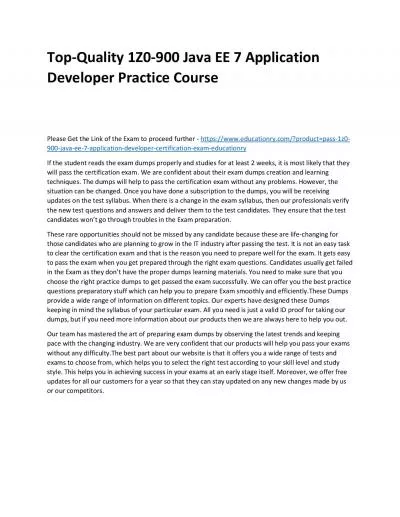 Top-Quality 1Z0-900 Java EE 7 Application Developer Practice Course