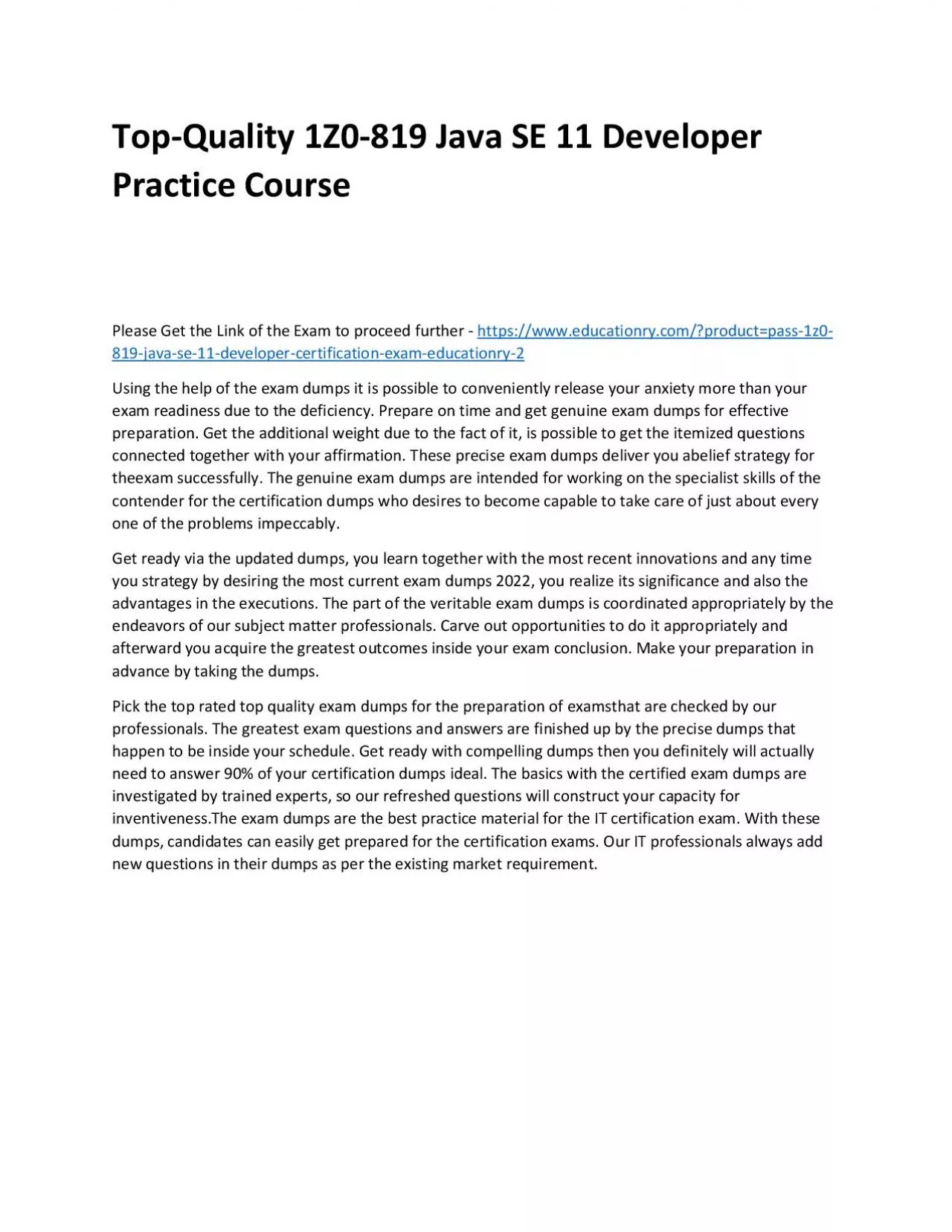 PDF-Top-Quality 1Z0-819 Java SE 11 Developer Practice Course