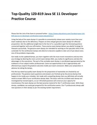 Top-Quality 1Z0-819 Java SE 11 Developer Practice Course